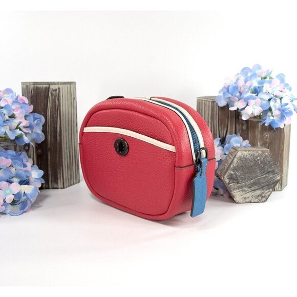 Coach Red Blue Colorblock Leather Camera Guitar Strap Crossbody Bag NWT C6833 - Picture 2 of 8